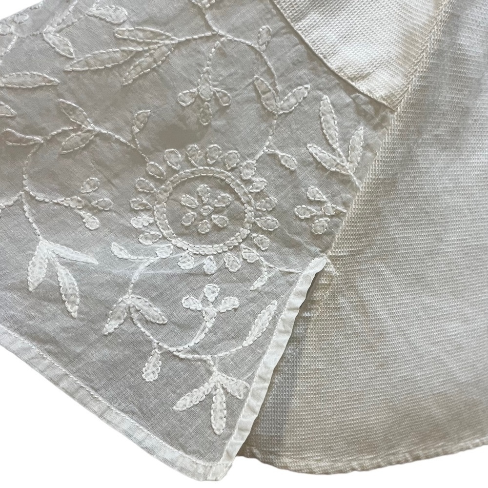 Whitewash 100% Cotton Pique Tank Top with Sheer Embroidered Hem On Front Sz M - Picture 5 of 8